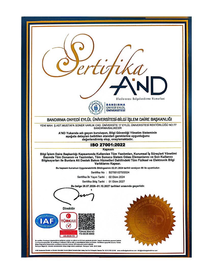 ISO 27001:2022 Bilgi Güvenliği Yönetim Sistemi Sertifikası